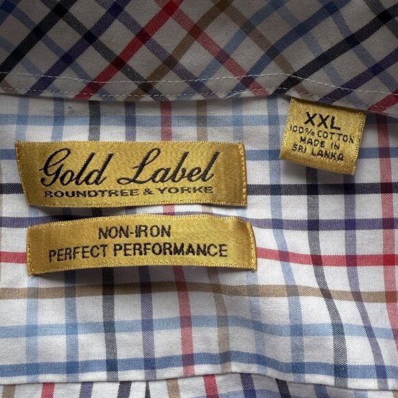 Roundtree & Yorke Gold Label Mens XXL Non-Iron Plaid Button-Down Shirt Cotton - Picture 3 of 5